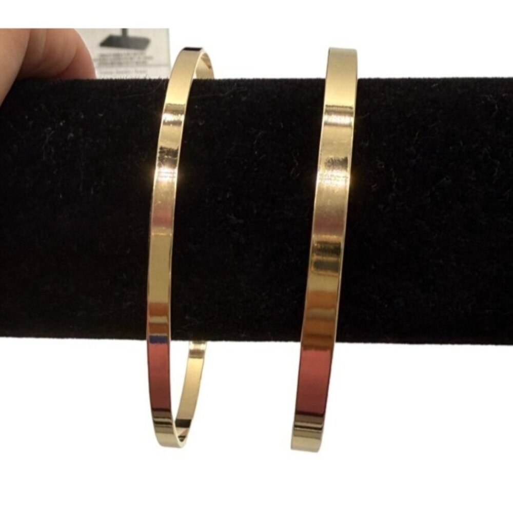 18K Gold Filled Flat Plain Bangles 3mm, 4mm (set of 2)